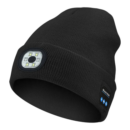 LED Rechargeable Bluetooth Luminous Knitted Beanie with Headlamp