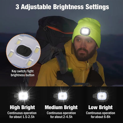 LED Rechargeable Bluetooth Luminous Knitted Beanie with Headlamp
