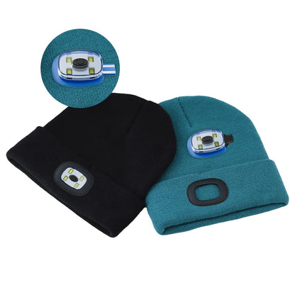 LED Rechargeable Bluetooth Luminous Knitted Beanie with Headlamp