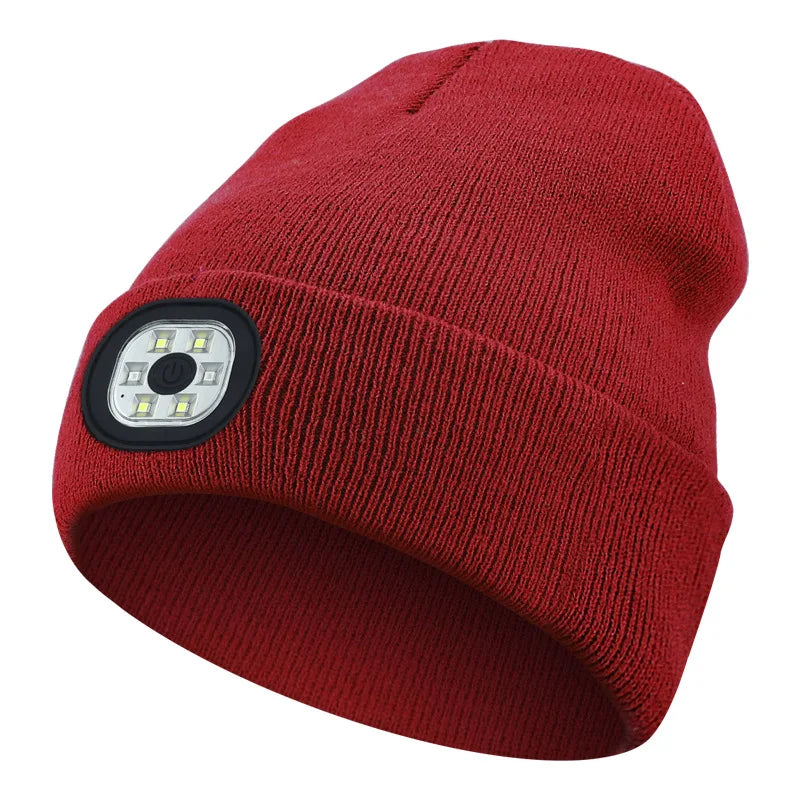 LED Rechargeable Bluetooth Luminous Knitted Beanie with Headlamp