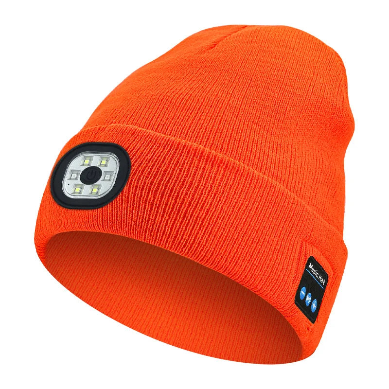 LED Rechargeable Bluetooth Luminous Knitted Beanie with Headlamp