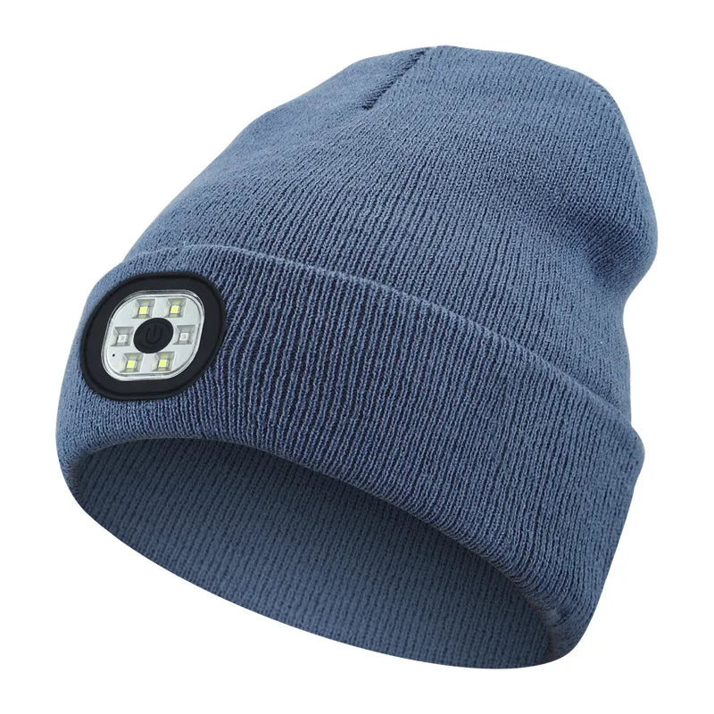 LED Rechargeable Bluetooth Luminous Knitted Beanie with Headlamp