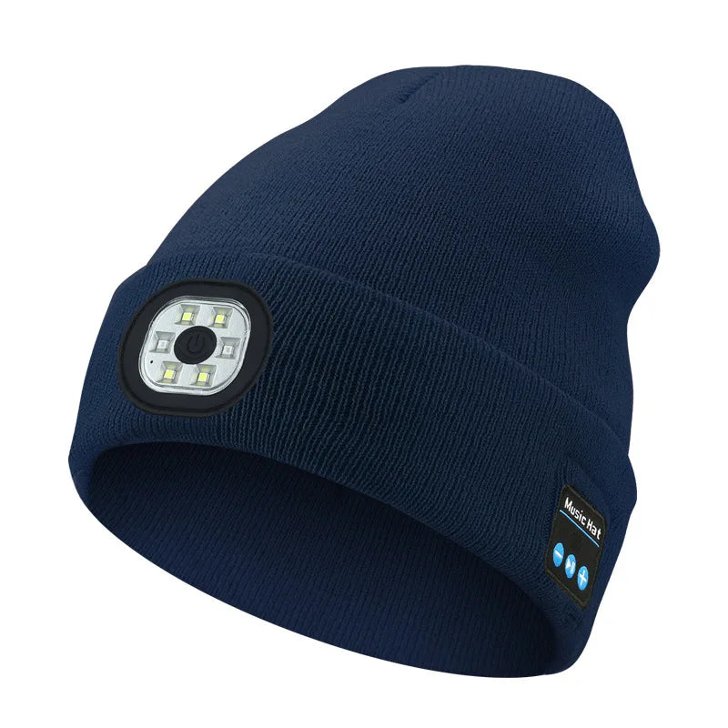 LED Rechargeable Bluetooth Luminous Knitted Beanie with Headlamp