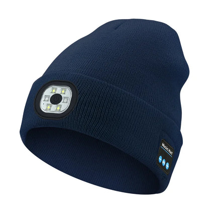 LED Rechargeable Bluetooth Luminous Knitted Beanie with Headlamp